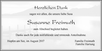 Traueranzeige von Susanne Freimuth von Allgäuer Zeitung, Füssen