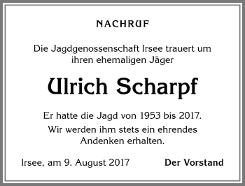 Traueranzeige von Ulrich Scharpf von Allgäuer Zeitung, Kaufbeuren/Buchloe