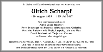 Traueranzeige von Ulrich Scharpf von Allgäuer Zeitung, Kaufbeuren/Buchloe