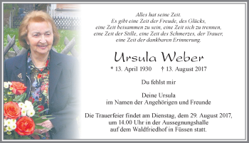 Traueranzeige von Ursula Weber von Allgäuer Zeitung, Füssen