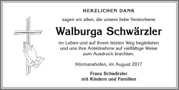 Traueranzeige von Walburga Schwärzler von Allgäuer Zeitung, Marktoberdorf