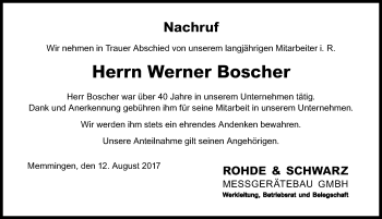Traueranzeige von Werner Boscher von Memminger Zeitung
