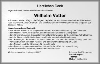 Traueranzeige von Wilhelm Vetter von Memminger Zeitung