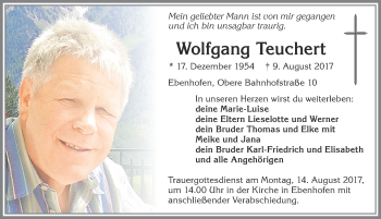 Traueranzeige von Wolfgang Teuchert von Allgäuer Zeitung, Marktoberdorf