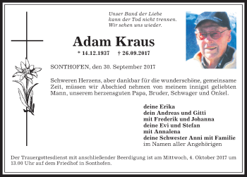 Traueranzeige von Adam Kraus von Allgäuer Anzeigeblatt
