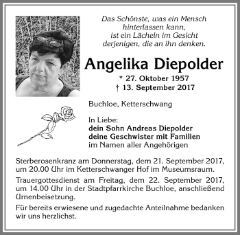 Traueranzeige von Angelika Diepolder von Allgäuer Zeitung, Kaufbeuren/Buchloe