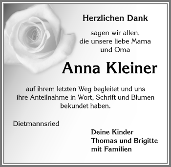 Traueranzeige von Anna Kleiner von Allgäuer Zeitung,Kempten