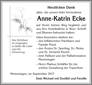 Traueranzeige von Anne-Katrin Ecke von Memminger Zeitung