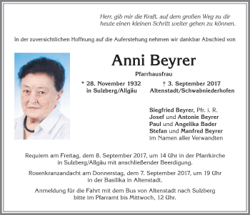 Traueranzeige von Anni Beyrer von Allgäuer Zeitung