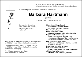 Traueranzeige von Barbara Hartmann von Memminger Zeitung