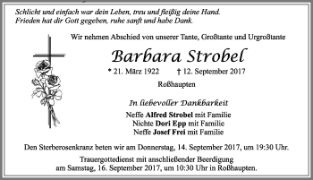 Traueranzeige von Barbara Strober von Allgäuer Zeitung, Füssen