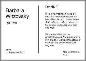 Traueranzeige von Barbara Witzovsky von Memminger Zeitung