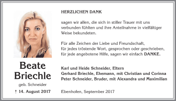 Traueranzeige von Beate Briechle von Allgäuer Zeitung