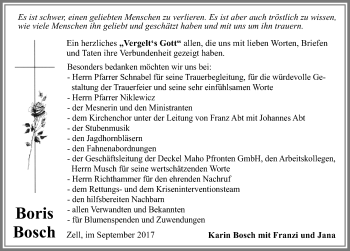 Traueranzeige von Boris Bosch von Allgäuer Zeitung, Füssen