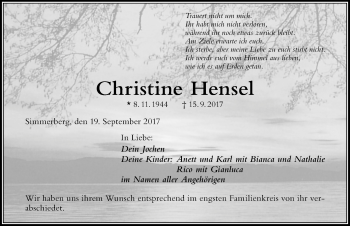 Traueranzeige von Christine Hensel von Der Westallgäuer