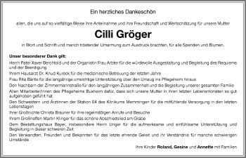 Traueranzeige von Cilli Gröger von Memminger Zeitung