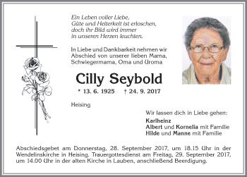 Traueranzeige von Cilly Seybold von Allgäuer Zeitung,Kempten