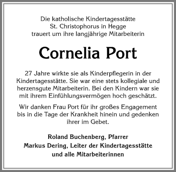 Traueranzeige von Cornelia Port von Allgäuer Zeitung,Kempten
