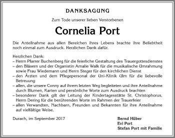 Traueranzeige von Cornelia Port von Allgäuer Zeitung,Kempten