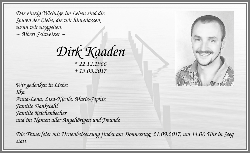  Traueranzeige für Dirk Kaaden vom 19.09.2017 aus Allgäuer Zeitung, Füssen