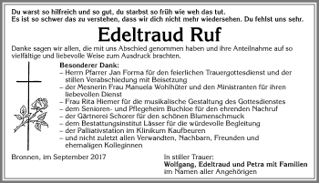 Traueranzeige von Edeltraud Ruf von Allgäuer Zeitung, Kaufbeuren/Buchloe