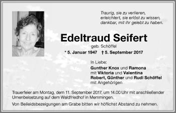 Traueranzeige von Edeltraud Seifert von Memminger Zeitung
