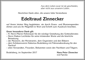 Traueranzeige von Edeltraud Zinnecker von Allgäuer Zeitung,Kempten