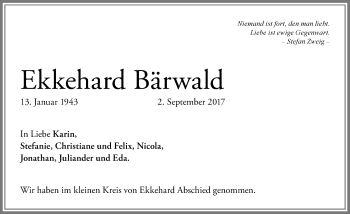 Traueranzeige von Ekkehard Bärwald von Allgäuer Zeitung, Kaufbeuren/Buchloe