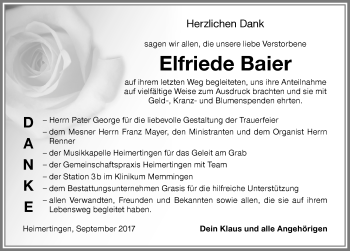 Traueranzeige von Elfriede Baier von Memminger Zeitung