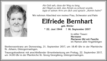 Traueranzeige von Elfriede Bernhart von Allgäuer Zeitung, Kaufbeuren/Buchloe