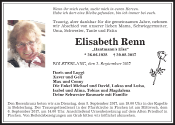 Traueranzeige von Elisabeth Renn von Allgäuer Anzeigeblatt