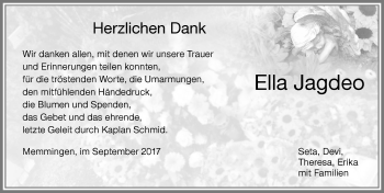 Traueranzeige von Ella Jagdeo von Memminger Zeitung