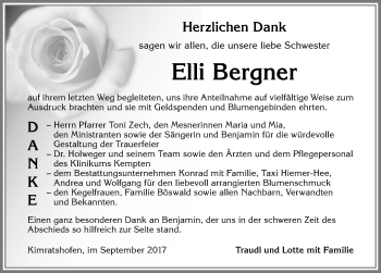 Traueranzeige von Elli Bergner von Allgäuer Zeitung,Kempten