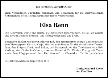 Traueranzeige von Elsa Renn von Allgäuer Anzeigeblatt