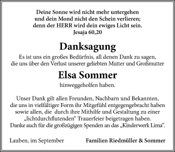 Traueranzeige von Elsa Sommer von Memminger Zeitung