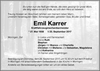 Traueranzeige von Emil Karrer von Memminger Zeitung