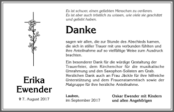 Traueranzeige von Erika Ewender von Allgäuer Zeitung