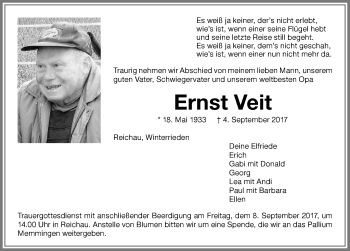 Traueranzeige von Ernst Veit von Memminger Zeitung
