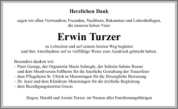 Traueranzeige von Erwin Turzer von Memminger Zeitung