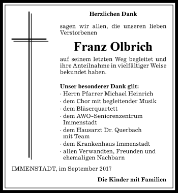 Traueranzeige von Franz Olbrich von Allgäuer Anzeigeblatt