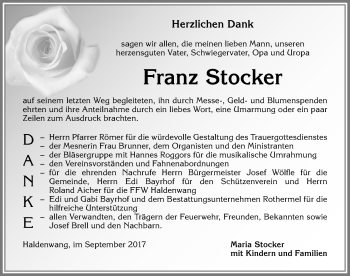 Traueranzeige von Franz Stocker von Allgäuer Zeitung,Kempten
