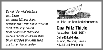 Traueranzeige von Fritz Thiele von Memminger Zeitung