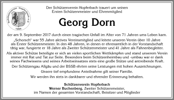 Traueranzeige von Georg Dorn von Allgäuer Zeitung