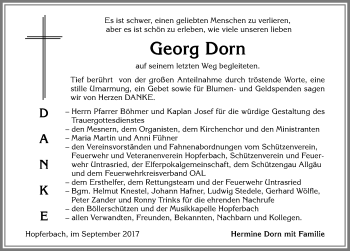 Traueranzeige von Georg Dorn von Allgäuer Zeitung, Marktoberdorf