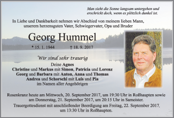 Traueranzeige von Georg Hummel von Allgäuer Zeitung, Füssen