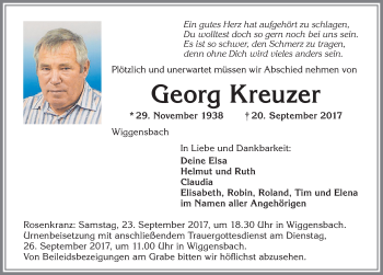 Traueranzeige von Georg Kreuzer von Allgäuer Zeitung,Kempten