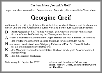 Traueranzeige von Georgine Greif von Allgäuer Zeitung