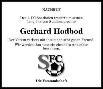Traueranzeige von Gerhard Hodbod von Allgäuer Anzeigeblatt