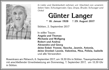 Traueranzeige von Günter Langer von Allgäuer Zeitung, Marktoberdorf