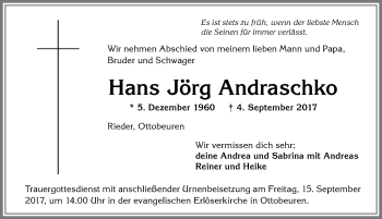 Traueranzeige von Hans Jörg Andraschko von Allgäuer Zeitung